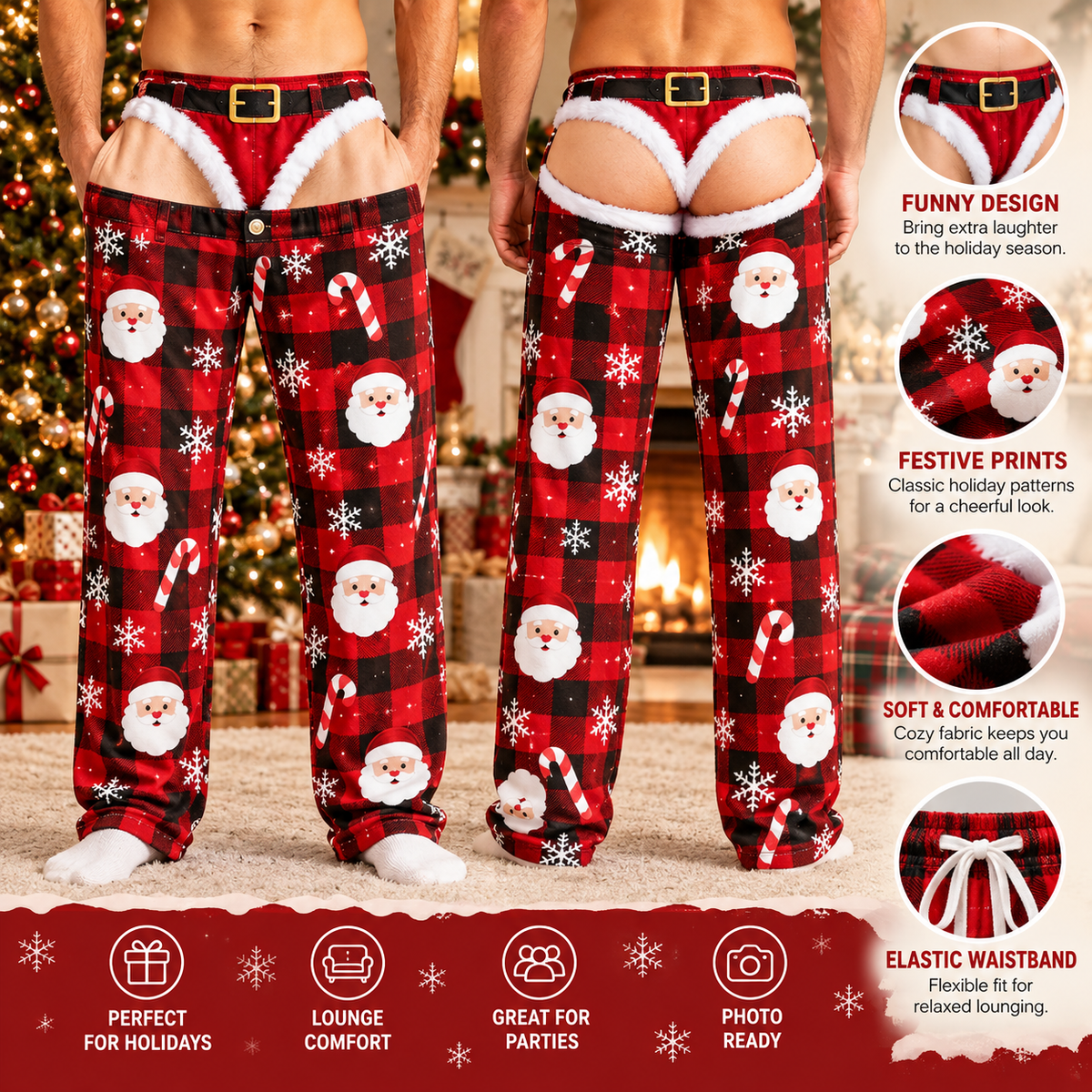 👖🔥 Cheeky Underwear Illusion Christmas Pajama Pants – Funny  Holiday Lounge Pants